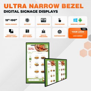 Wall-Mounted Narrow Bezel Digital Signage Without Front Glass